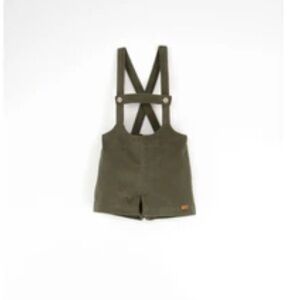 Popelin Olive Green Suspender Shorts